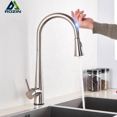 China Sense Faucets Brushed Nickel Stainless Steel Kitchen Sensor Faucet Touch Sensitive Smart Touch Control Kitchen Mixer Tap for sale