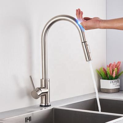 China Brushed Sense Faucets Nickel Touch Sensitive Touch Sensitive Smart Touch Control Kitchen Faucets Mixer Tap Kitchen Faucets Smart Kitchen Faucets for sale