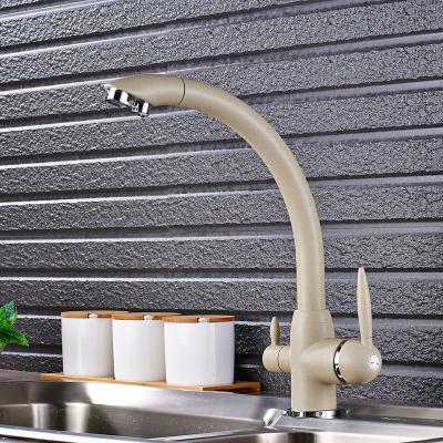 China Water Purification Features Faucets Water Purification 360 Degree Swivel Double Handles 3 Ways Filtration Faucet Kitchen Faucet for sale