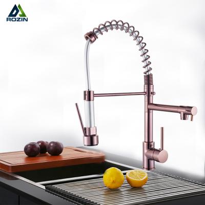 China Rose Gold Kitchen Spring Faucet Contemporary Black Pull Down Single Handle Dual Spouts 360 Rotation Kitchen Mixer Tap for sale