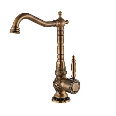 China Contemporary antique euro brass kitchen sink cut out single handle mixer tap long nose spout wash sink faucet 360 rotation torneiras for sale