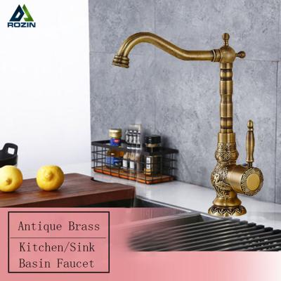 China Crane One Hole Single Handle Hot And Cold Water Sink Faucet Deck Mounted Swivel Faucets Antique Brass Neck Bathroom Kitchen Metered Basin Faucet for sale