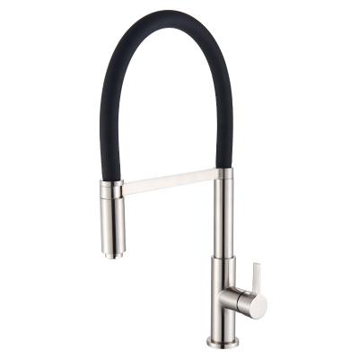 China Contemporary Black Rubber Hose Kitchen Faucet 360 Degree Rotatable Single Handle Kitchen Sink Mixer Tap Spiral Spring Single Tap for sale