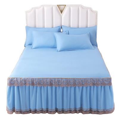 China Other Europe And America Style Solid Color Sheet Bed Set 100% Polyester Bed Skirts With Two Pillow Cases for sale