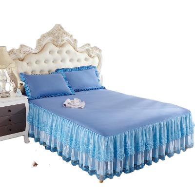 China Other Home Embroidery Lace Up European Cotton 3pcs Bedding Set Bedspread Bed Skirt for sale