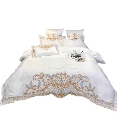 China Sustainable European Queen Embroidered Feather Edge Satin Cotton Imperial Bedding Set Luxury for sale