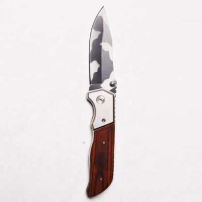 China Outdoor Sports Hunting Wooden Handle Folding Pocket Army Combat Knife Outdoor for sale