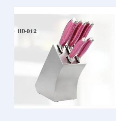 China 5 Pcs Sustainable Hollow Handle Kitchen Knife Set With Pink Rubber Coated for sale