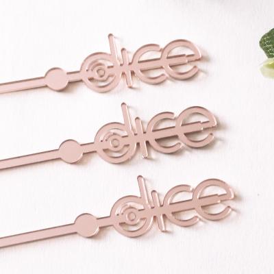 China Rose Gold Acrylic Mirror Acrylic Cocktail Stirrers, Personal Drink Stirrers, Laser Cut Wedding Decor Drink Stirrers Cocktail Sticks for sale