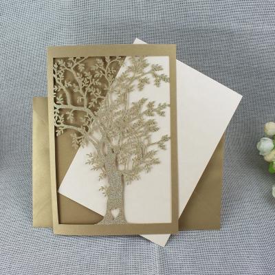 China Paper Wholesale Price Thank You Card Custom Printing Greeting Card Glitter Laser Cut Cover With Blank Insert Card for sale