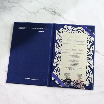 China Custom Blue and Silver Hardcover Europe Wedding Mirror Invitation for sale