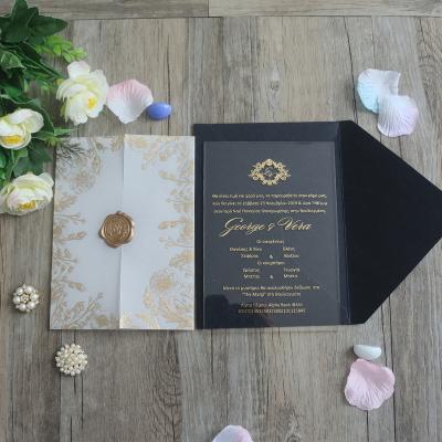 China Europe China Supplier Sreen Printing Insert Card Clear Acrylic Flower Wedding Invitations With Vellum Paper Cover for sale