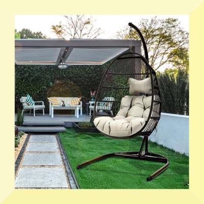 China Modern Simple Hanging Rocking Chair Basket Around Frame Rattan EGG Garden Rattan Swing Hanging Chair for sale