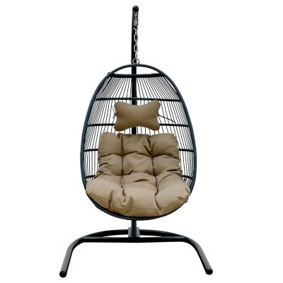 China Fast Shipping Solid Wood Indoor Outdoor Folding Rattan Basket Hammock Egg Hanging Chair for sale