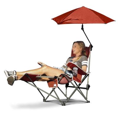 China Factory Modern Custom Folding 3-Position Recliner Portable Beach Chair with Removable Umbrella and Footrest for sale