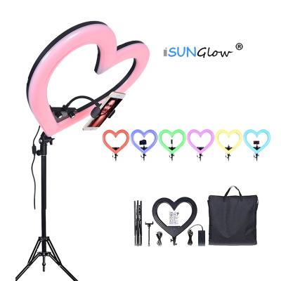 China 19 Inch 48CM PORTABLE Diameter RGB Vlog Selfie Makeup Tattoo Heart Shaped Visual Photographic Lighting Eyelashes Lights with 63