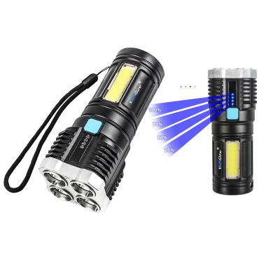 China Rising Running Climbing Running Outdoor Tactical Flashlight 4 LED Rechargeable Battery Torch Riding LED Emergency Camping Flashlight for sale