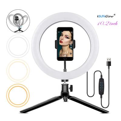 China Mini Online Tutorials Web Conference Lamp Vlogger Video Photography 10 Inch Live Streaming LED Ring Light with Table Tripod Vlog Kit for sale