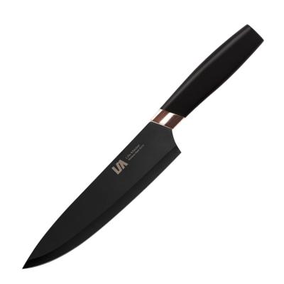 China Durable 8 Inch Titanium Plating Japanese Stainless Steel Black Color Non-stick Coating Kitchen Chef Knife for sale