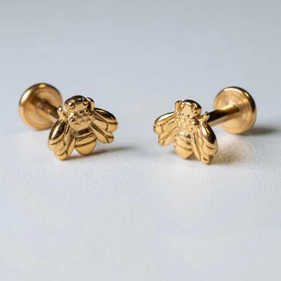 China Fashion Jewelry Bee Earrings G23 PVD Titanium Labret Gold Bee Tragus 100% Hypoallergenic Nickel Free Plating for sale