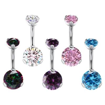 China High Efficiency 14g Hypoallergenic 100% Nickel Free Body Jewelry Piercing Round Pure Titanium G23 Zircon Belly Button Rings for sale