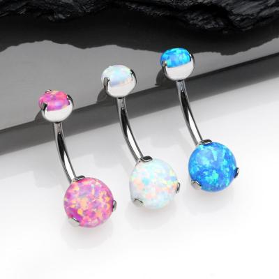 China Wholesale 100% Hypoallergenic Nickel Free Implant Grade ASTM F136 Titanium Opal Belly Button Ring Jewelry Wholesale for sale