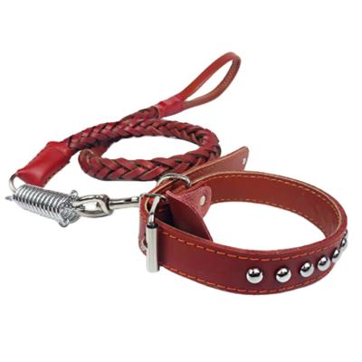 China Factory Wholesale Stocked Custom Swivel Carabiner Dog Collar and Leather Leash for sale