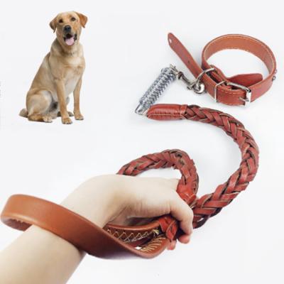 China Wholesale Custom Durable Leashes Factory Real Pet Collars Stocked Leather Pet Collars And Leash Set for sale