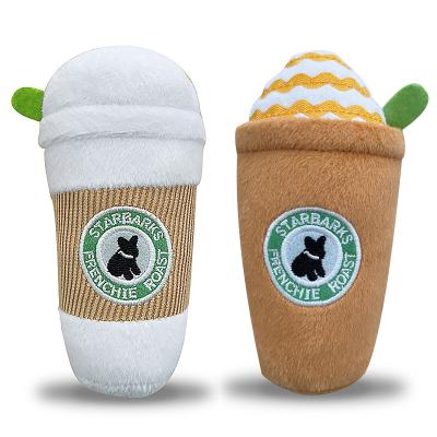 China Sustainable Pet Toys Customized Recycled Soft Squeaky Plush Coffee Cup Dog Toys for sale