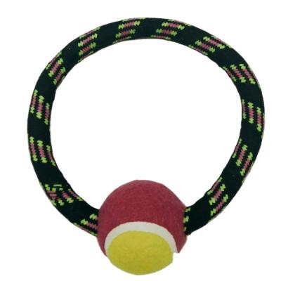 China Wholesale Viable Handmade Knitted Cotton Rope Pet Toy Shaped Circle Cotton Rope Tennis Ball Pet Toy for sale