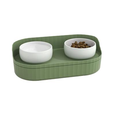 China 2021 Hot Sale High Quality Pet Bowl Dog Bowl Viable Plastic Cat Food Storage Pet Double Bowl for sale