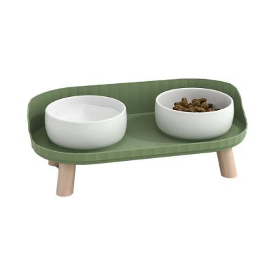 China Factory direct stocked ceramic pet bowl ceramic bowl wooden stand high ceramic bowl for pet for sale