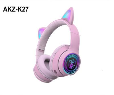 China Cat Ear Design AKZ-K27 Gaming Headphone Fashion RGB Luminous Wireless Stereo Headset BLE5.0 Gaming Headset For PC PS4 for sale