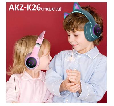 China Comfortable Earphone Sponge Cat Ear Design Gaming Headphones AKZ-K26 Gaming Headset For PC Voice Auxiliary Wireless Headset for sale