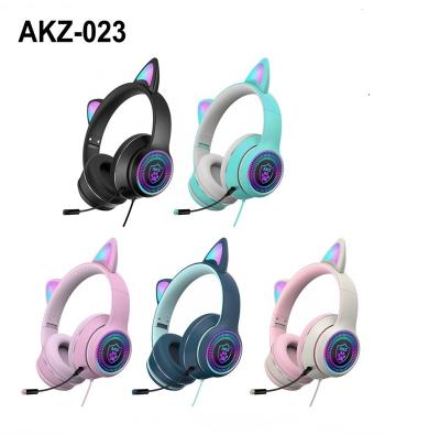 China Headphone Cat Ear Quality AKZ-023 Led Headset Gaming Gaming Headset PS4 PC Wired Gaming Earphones RGB With Dual MIC for sale