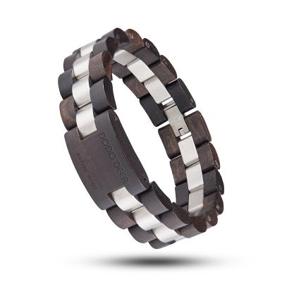 China Nickel Free DRONDO DEER Fashion Jewelry Wood Steel Bracelet Customized LOGO Handmade Men's Wood Bracelet for sale