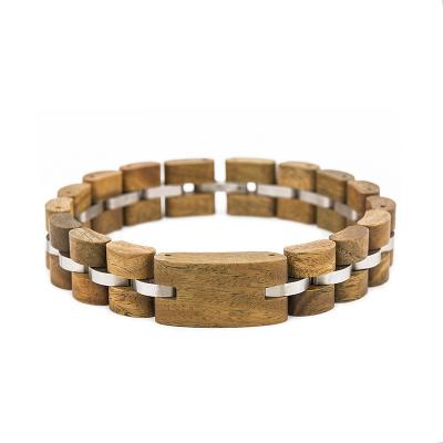 China Vintage Fashion Accessories Adjustable Bangles Metal Wooden Bracelets Men for sale