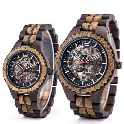 China Water Resistant Luxury Lover's Wooden Custom Logo Watches Automatic Watch Adding To Visible Mechanism for sale