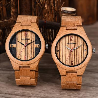 China Custom OEM Logo Wood Watches Chinese Wholesale Water Resistant Quartz Watch Personalized Bamboo Watches For Lovers for sale