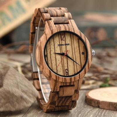 China Natural Handmade Wooden Chronograph DRONTE DEER Watches OEM Men's Business Quartz Wooden Wrist Watch With Custom Logo for sale