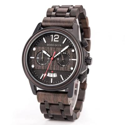 China 2020 DRONTE DRONTE Date Watch Mens Three-Eyes Automatic Wooden Chronograph Wristwatch Wooden Date Watch OEM for sale