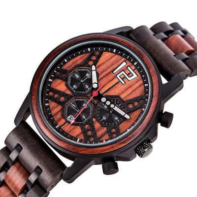 China Chronograph Wholesale OEM Wood with Steel Material Luxury Chronograph Water Resistant Quartz Men's Custom Watches for sale