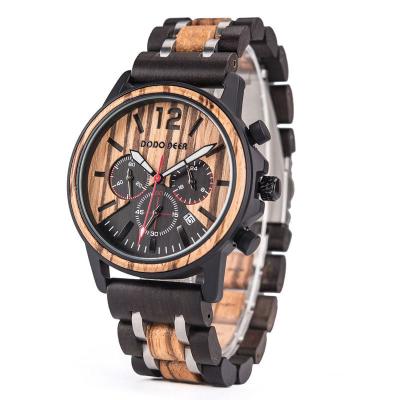 China Automatic Date DODRON DEER Business Quartz Men Watch Customized Logo Wooden Watches For Christmas Gift for sale