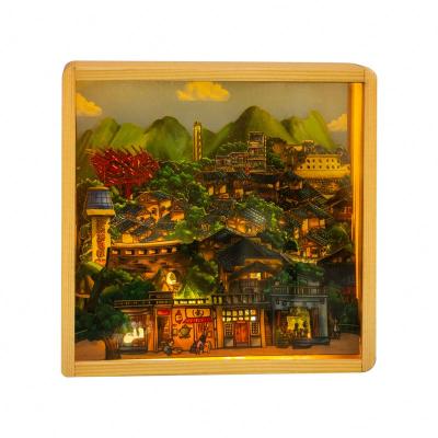 China Morden high quality light shadow box with led lights customized map and size wood shadow box for sale