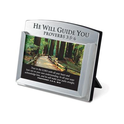 China Europe Christian Products He Will Guide You Metal Scripture Card Holder for sale