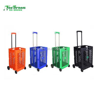 China Lightweight Plastic Rolling Ventilated Folding Crate Cart For Household for sale