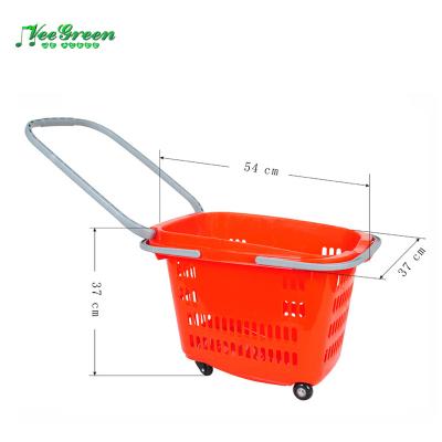 China PP+PU+Duralumin Supermarket Plastic Rolling Shopping Baskets With Wheels for sale