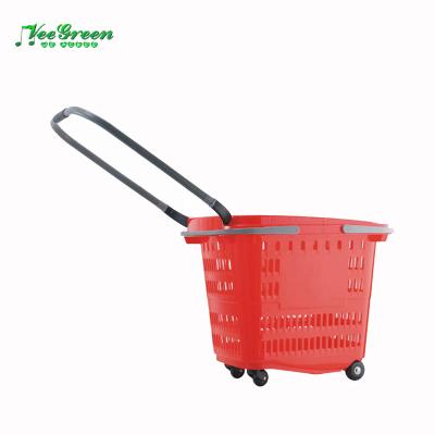 China Unfolding Four Wheel Plastic Supermarket Shopping Trolley For Sale for sale