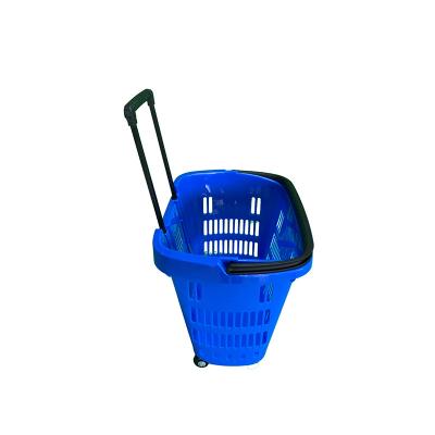 China Plastic shopping basket trolley on wheels BT463540 for sale