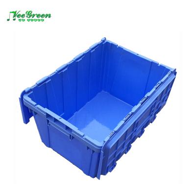 China Stackable Hinged Plastic Solid Box Tote Box / Plastic Storage Container Plastic Mobile Crate for sale